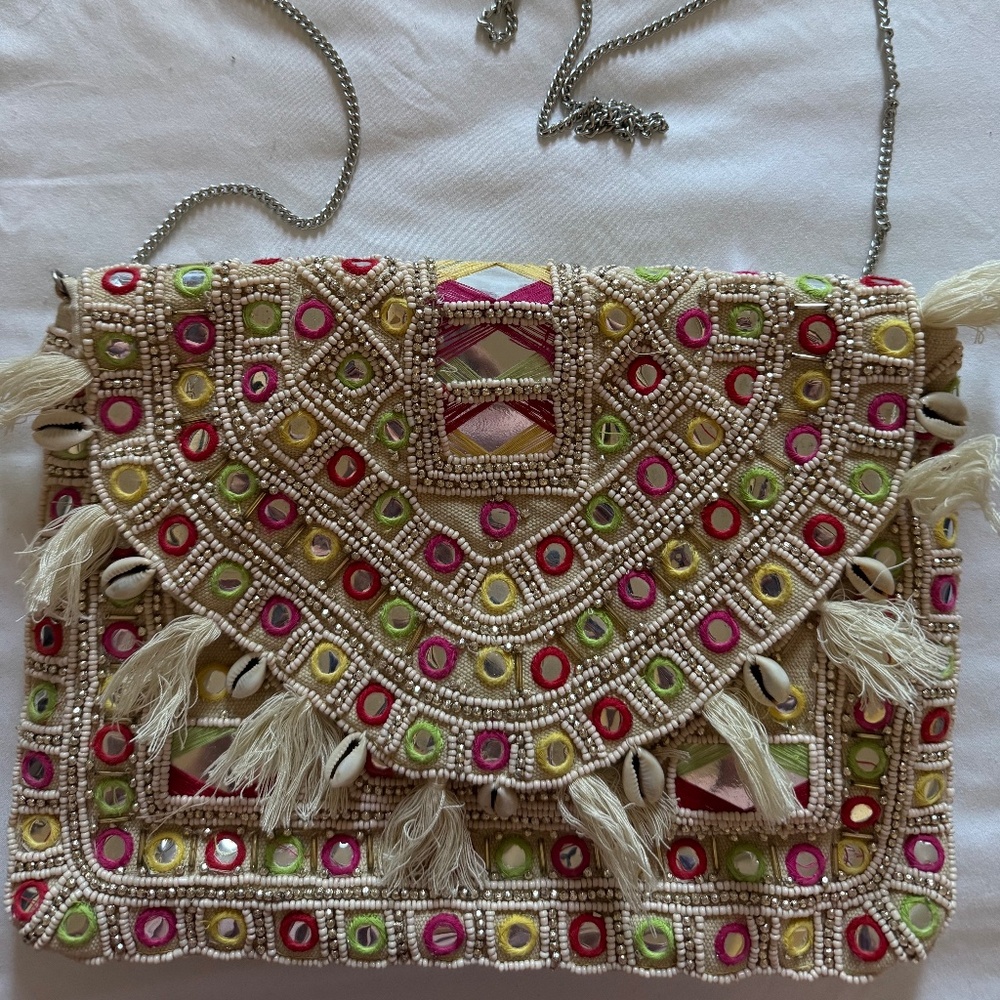 Beaded and mirrored Clutch